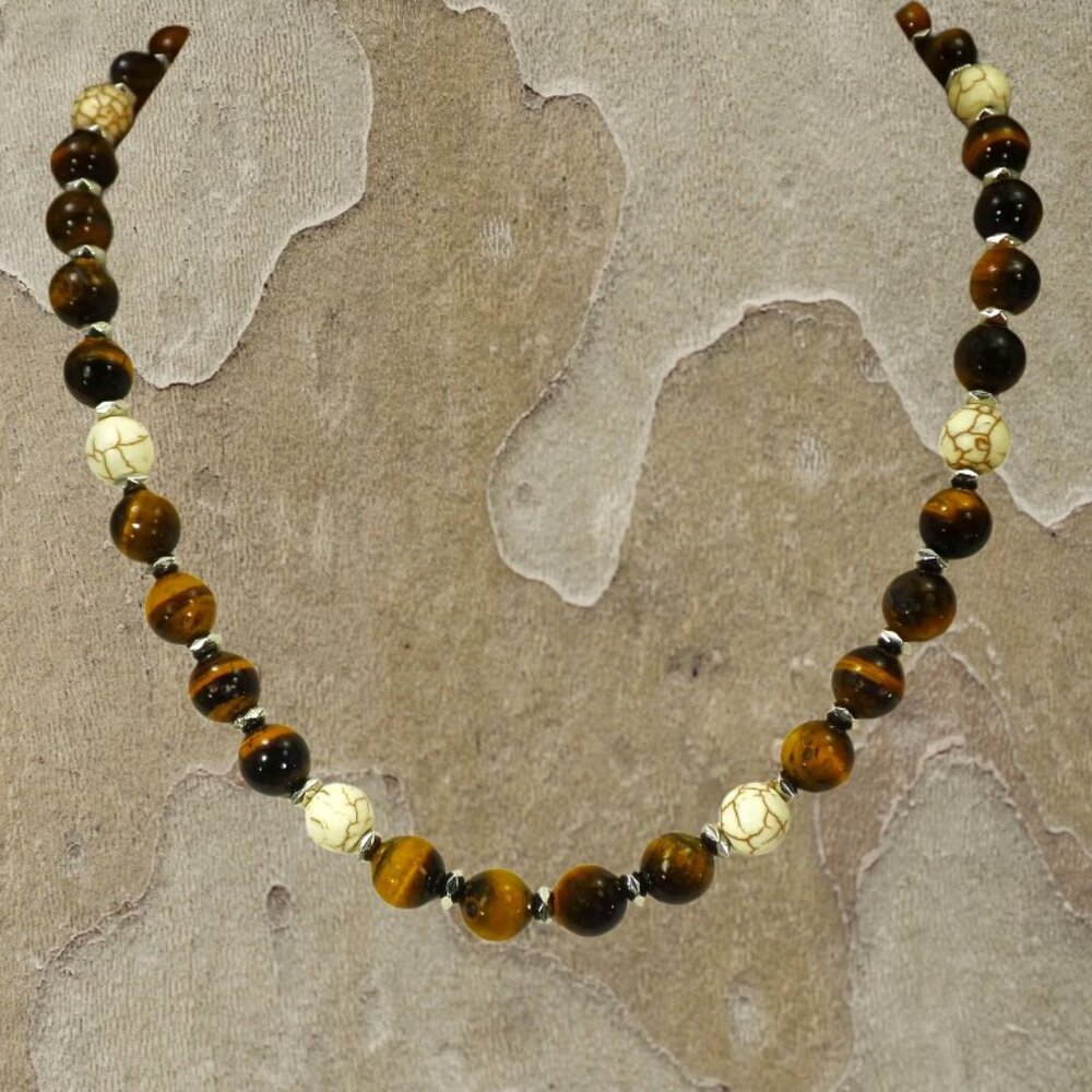 Brown tiger eye stone necklace with white agate sones 10mm Natural stones New